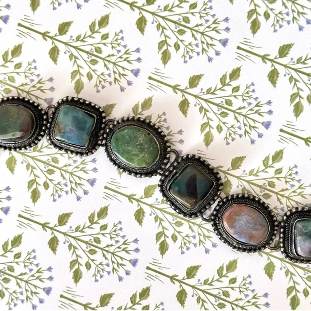 Vintage Silver and Multicolor Stone Bracelet - Picture 6 of 11